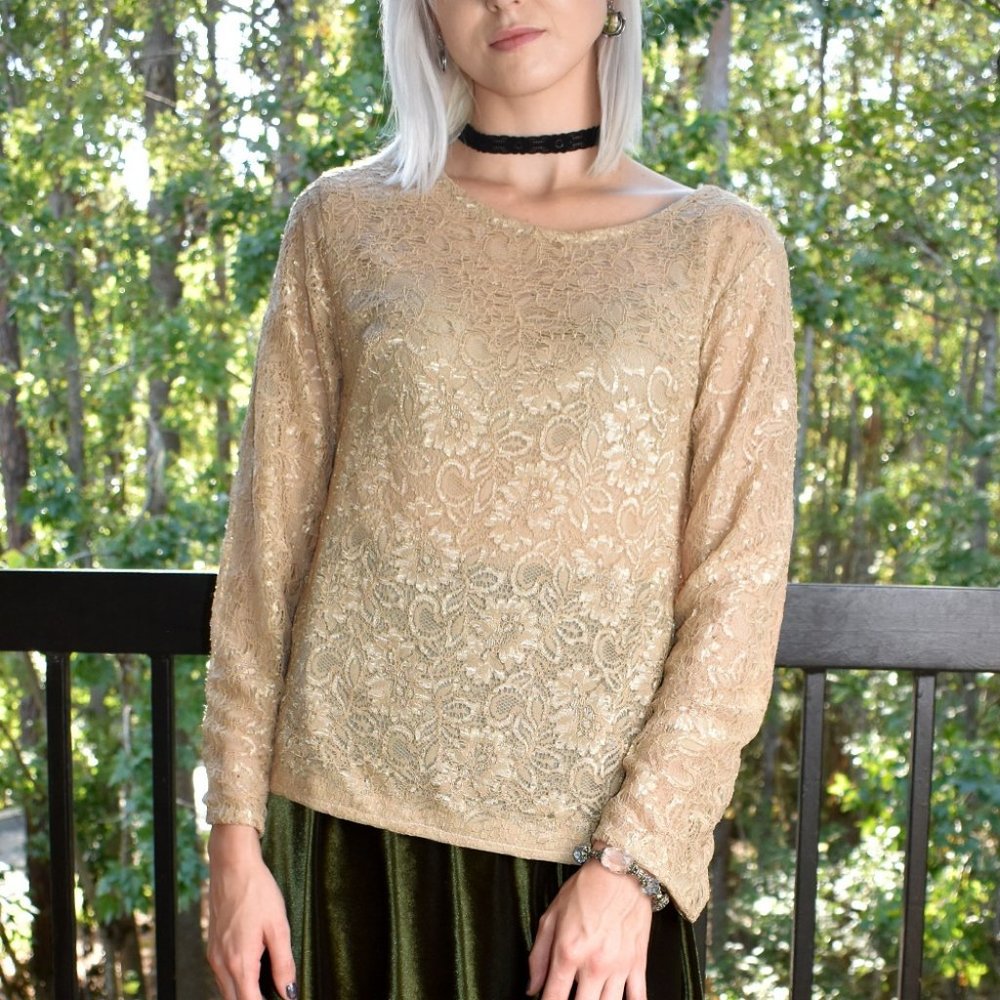 Beige Long Sleeve Lace Top 🍂 ELSA Sample | up to Size M 10 US Womens